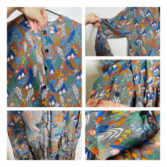 NWOT Bohemian Long-Sleeve Floral Midi Dress L - Picture 5 of 7